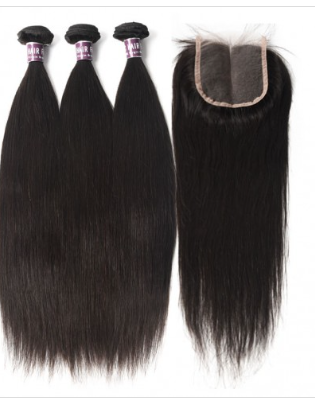 3 Bundles Of Brazilian Straight Hair With Lace Closure