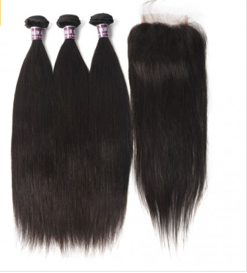 3 Bundles Of Brazilian Straight Hair With Lace Closure