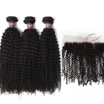 3 bundles of virgin Brazilian Kinky Curly Hair with Lace Frontal