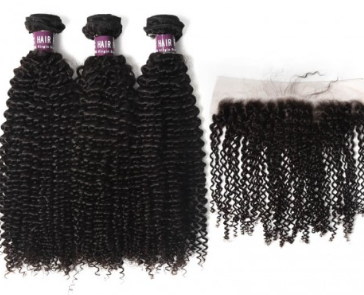 3 bundles of virgin Brazilian Kinky Curly Hair with Lace Frontal