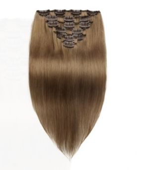 Light Chestnut #8 Straight Clip In Hair Extensions