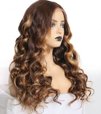 Mix Highlight Color 1B #4 #27 Lace Front Wig