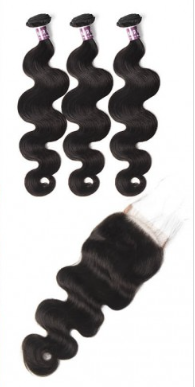 Virgin Peruvian Body Wave Hair 3 Bundles With Lace Closure